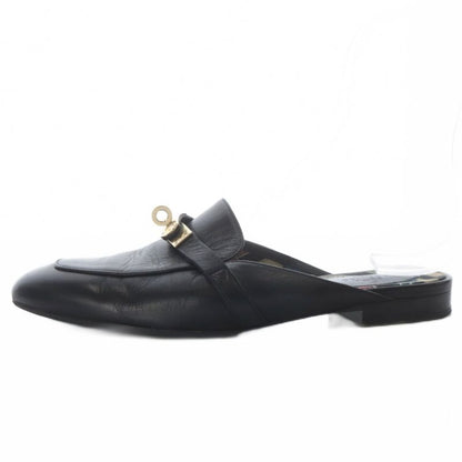 Hermes OZ Kelly Buckle Sandals Low Heel Leather 37.5 Black