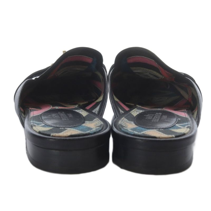 Hermes OZ Kelly Buckle Sandals Low Heel Leather 37.5 Black