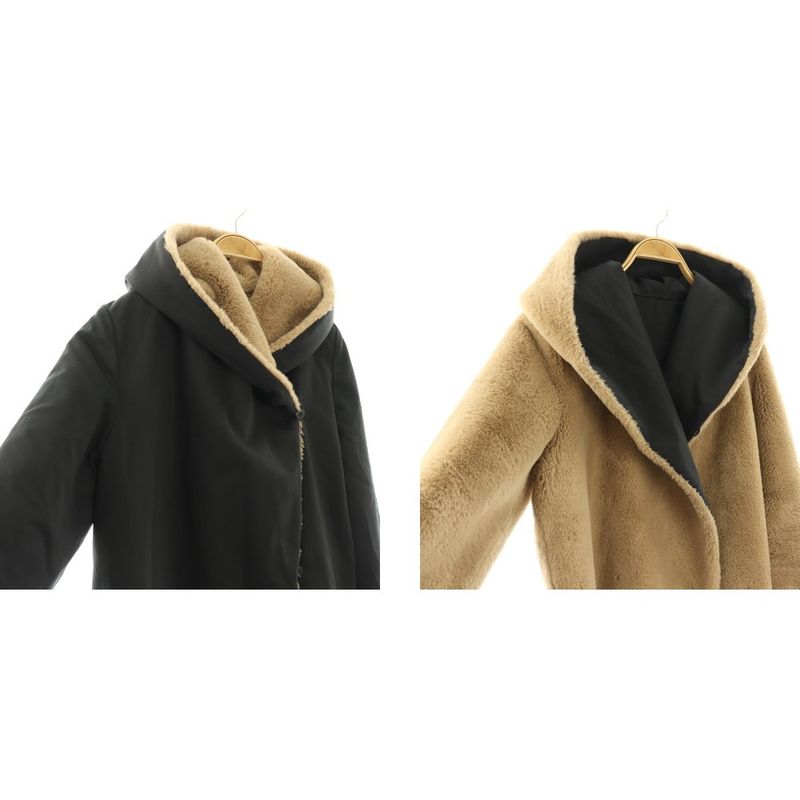 Max Mara Studio Reversible Coat Mid Length 38 Beige Black
