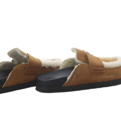 Hermes Gold Mule Mouton Sandals Flat Suede 38 Brown
