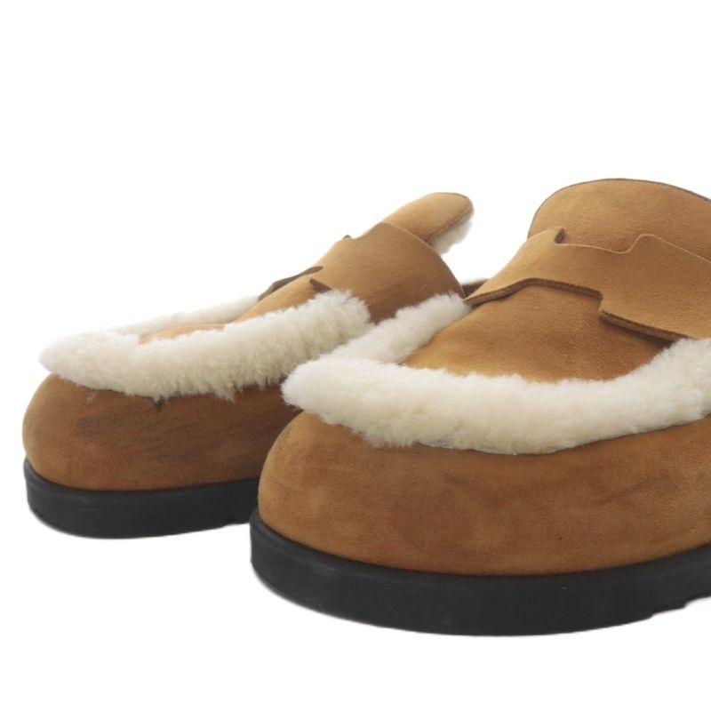 Hermes Gold Mule Mouton Sandals Flat Suede 38 Brown