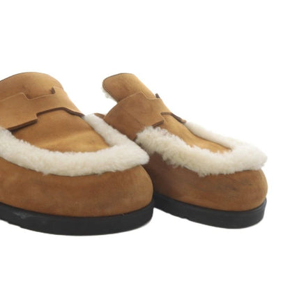 Hermes Gold Mule Mouton Sandals Flat Suede 38 Brown