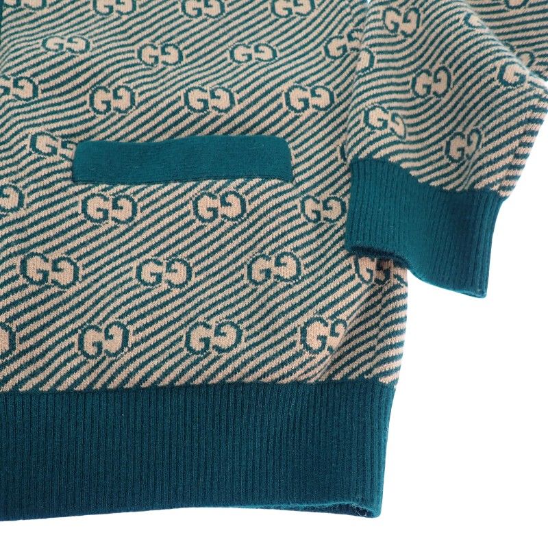 Gucci GG Striped Cardigan S Wool Cashmere Beige Green
