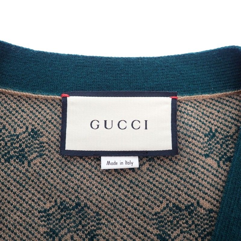 Gucci GG Striped Cardigan S Wool Cashmere Beige Green