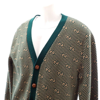 Gucci GG Striped Cardigan S Wool Cashmere Beige Green