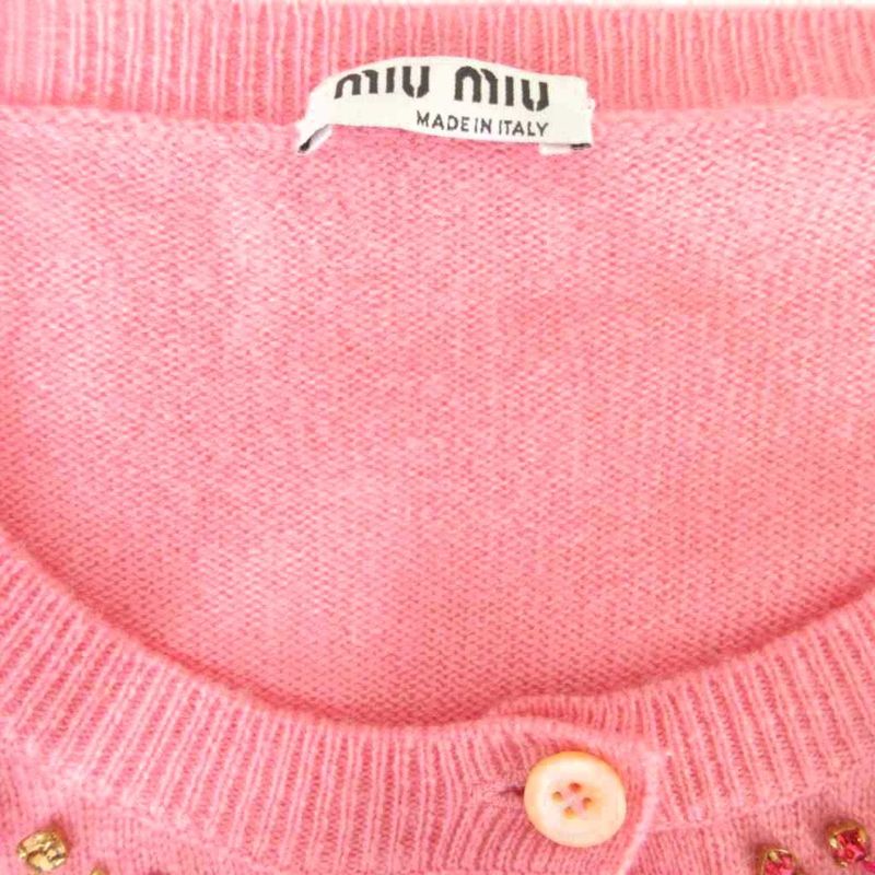 Miu Miu Miu Cashmere Knit Cardigan Bolero Bijoux Long Sleeve 36 Pink