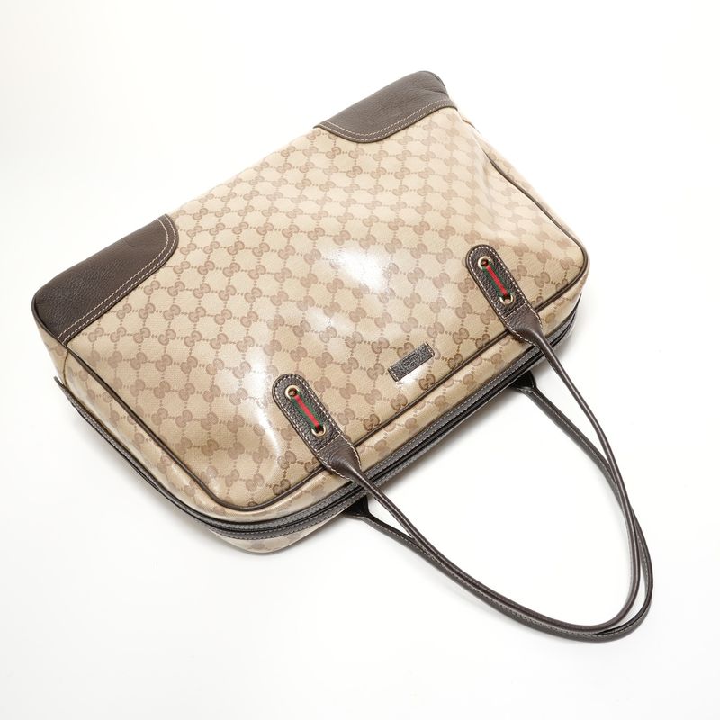 Gucci Boston Bag Sherry Line GG Crystal Gold Canvas