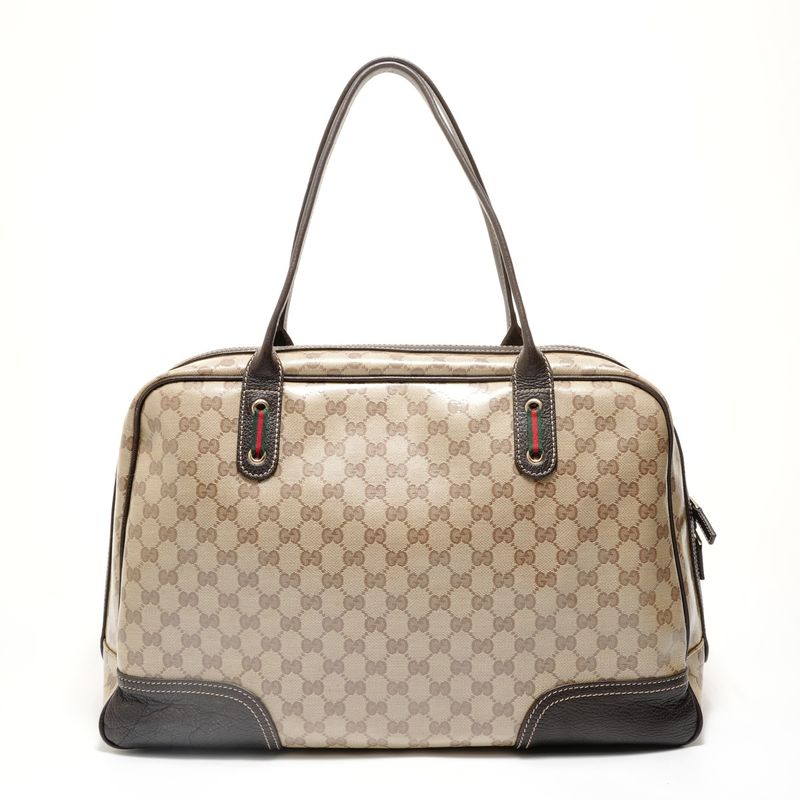 Gucci Boston Bag Sherry Line GG Crystal Gold Canvas
