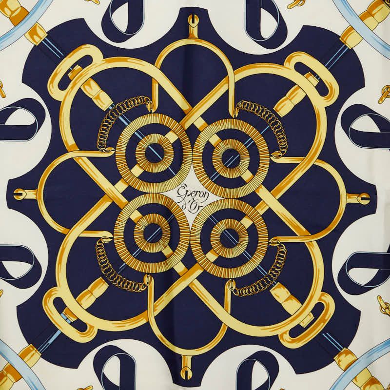 Hermes Carre 90 Eperon D'or Apron Dole Scarf Navy Multicolor