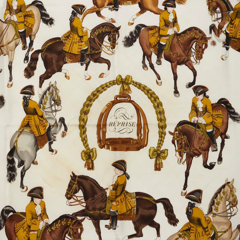 Hermes Carre 90 Reprise Horse Riding Scene Scarf Navy Multicolor
