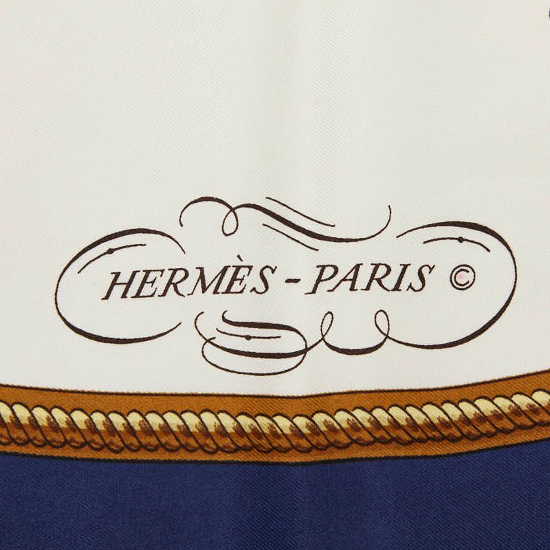 Hermes Carre 90 Reprise Horse Riding Scene Scarf Navy Multicolor