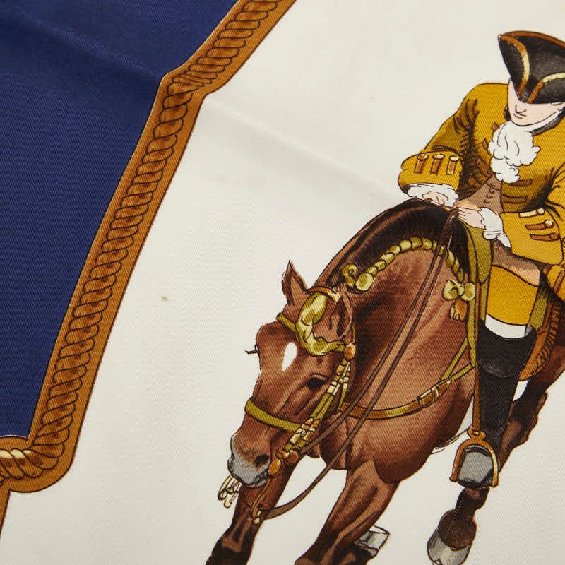 Hermes Carre 90 Reprise Horse Riding Scene Scarf Navy Multicolor