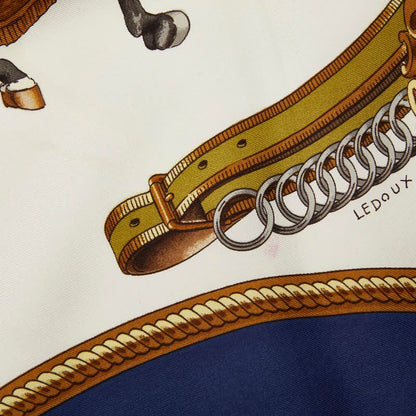 Hermes Carre 90 Reprise Horse Riding Scene Scarf Navy Multicolor