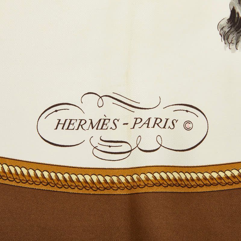 Hermes Carre 90 Reprise Horse Riding Scene Scarf Brown Multicolor