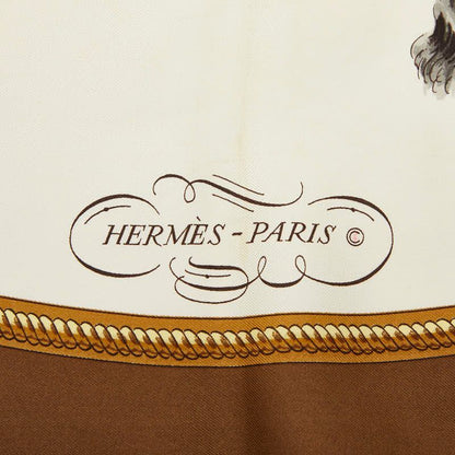 Hermes Carre 90 Reprise Horse Riding Scene Scarf Brown Multicolor