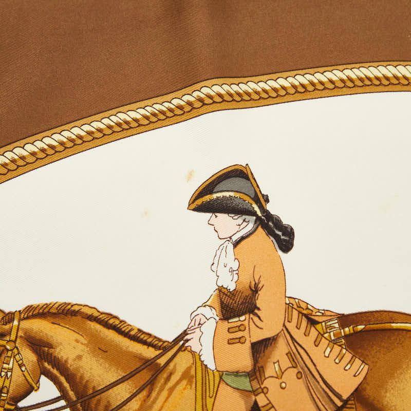 Hermes Carre 90 Reprise Horse Riding Scene Scarf Brown Multicolor