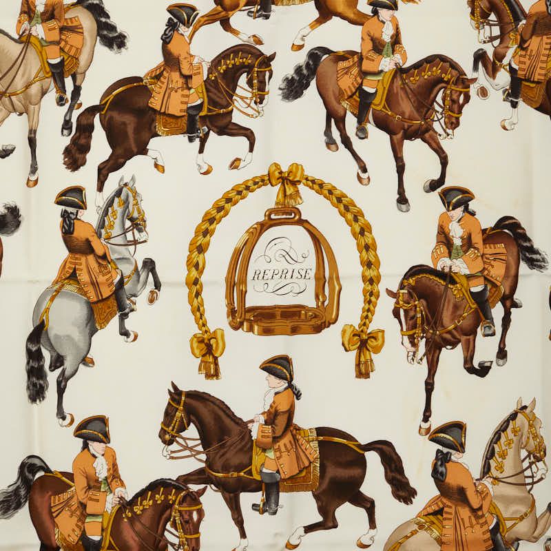 Hermes Carre 90 Reprise Horse Riding Scene Scarf Brown Multicolor