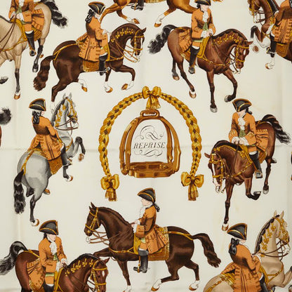 Hermes Carre 90 Reprise Horse Riding Scene Scarf Brown Multicolor