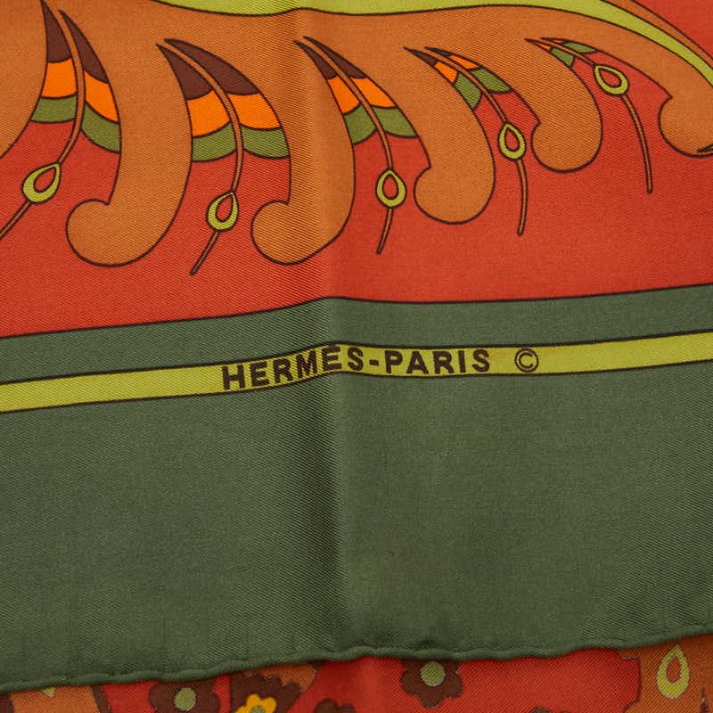 Hermes Carre 90 Skyros Bird Peacock Scarf Green Multicolor