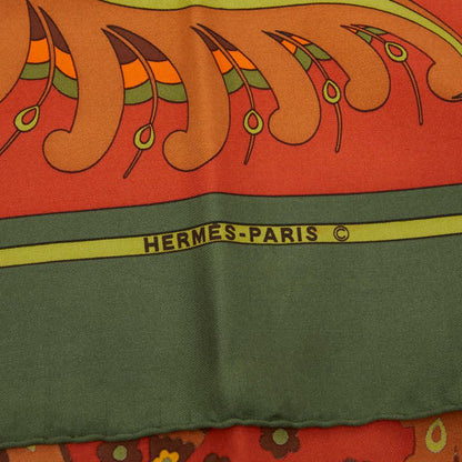 Hermes Carre 90 Skyros Bird Peacock Scarf Green Multicolor