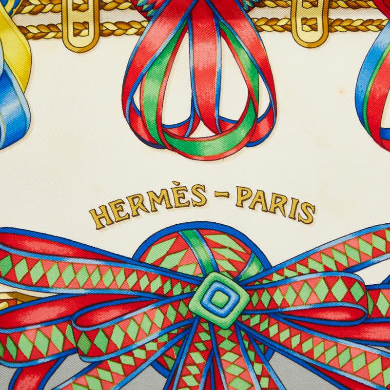 Hermes Carre 90 les Rubans du Cheval Horse Ribbon Scarf Gray Multicolor