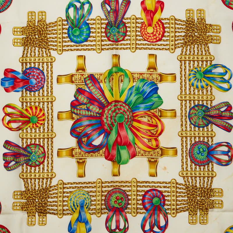 Hermes Carre 90 les Rubans du Cheval Horse Ribbon Scarf Gray Multicolor
