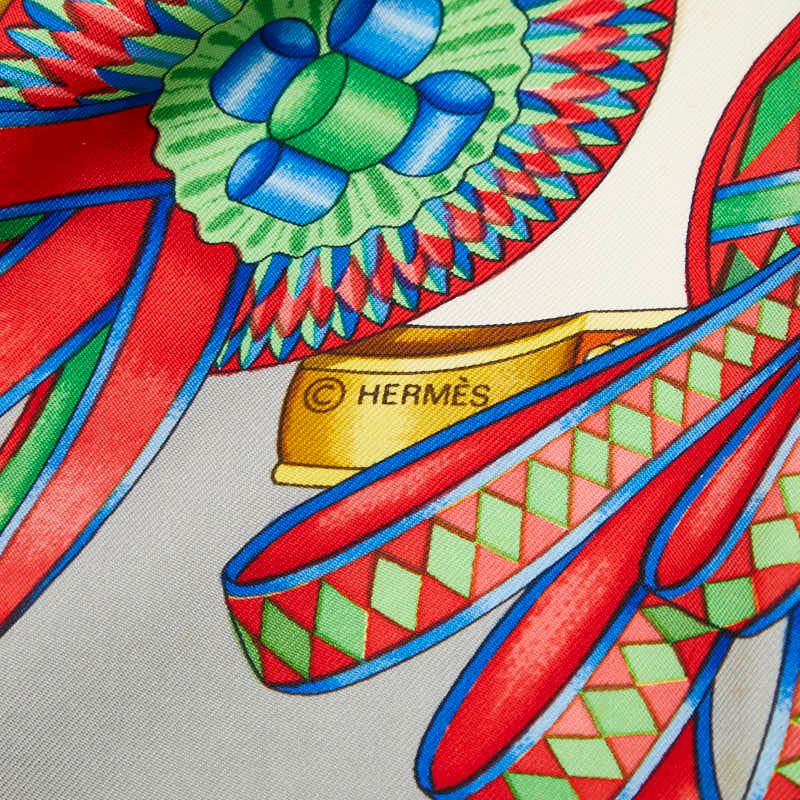 Hermes Carre 90 les Rubans du Cheval Horse Ribbon Scarf Gray Multicolor