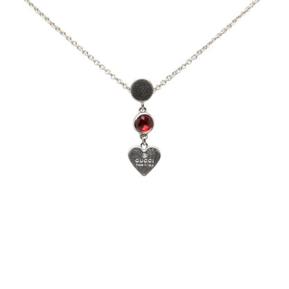 Gucci Trademark Drop Pendant Heart Necklace Silver Red Crystal