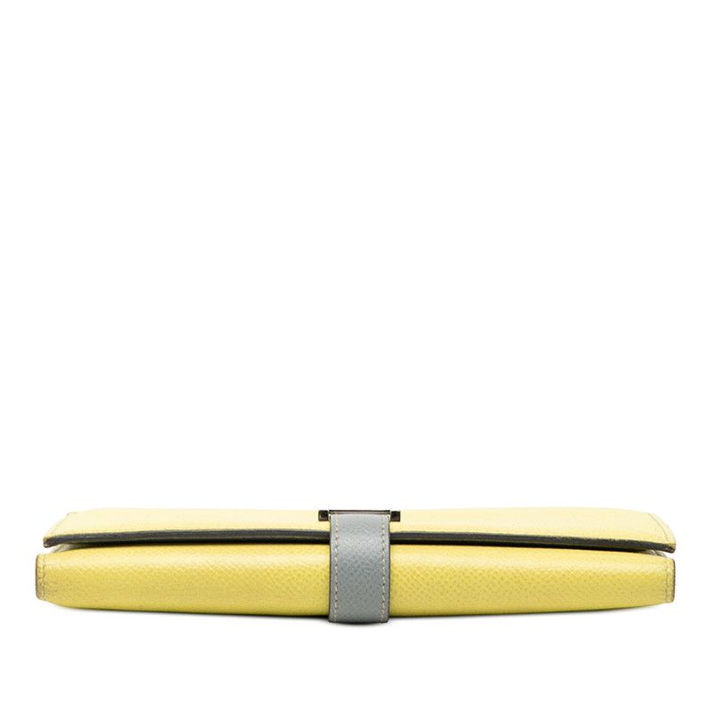 Hermes Bearn Bicolor Trifold Wallet Yellow Gray Veau Epsom