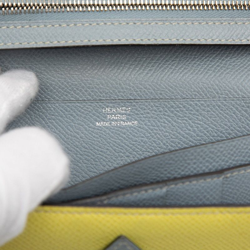 Hermes Bearn Bicolor Trifold Wallet Yellow Gray Veau Epsom