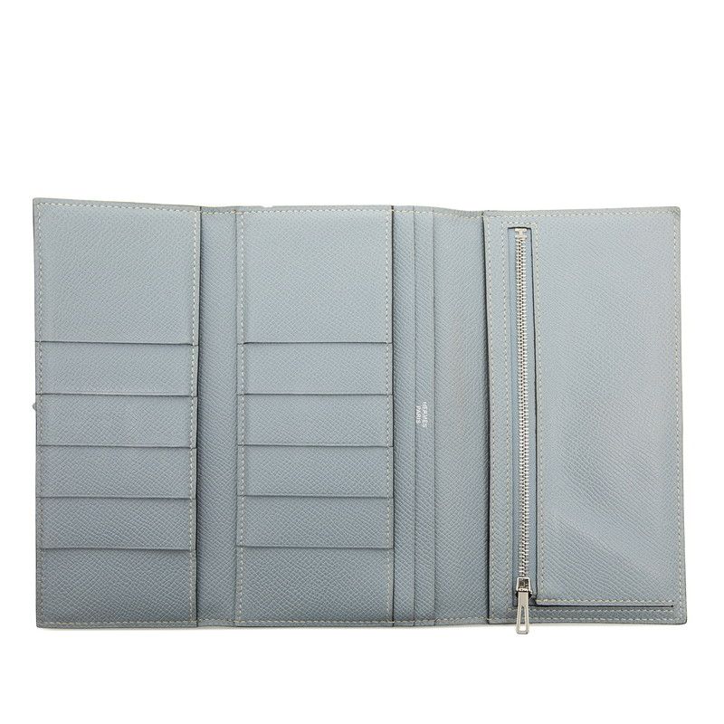 Hermes Bearn Bicolor Trifold Wallet Yellow Gray Veau Epsom