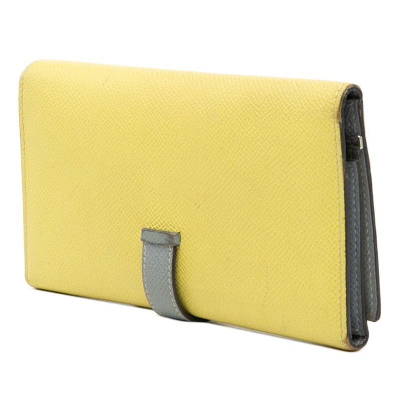 Hermes Bearn Bicolor Trifold Wallet Yellow Gray Veau Epsom