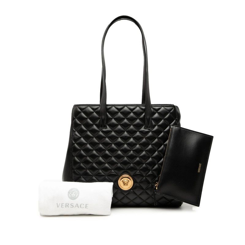 Versace Medusa Quilted Tote Black Leather