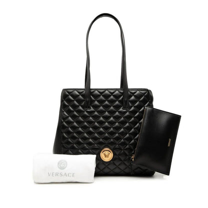 Versace Medusa Quilted Tote Black Leather