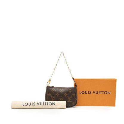 Louis Vuitton Monogram Mini Pochette Chain Handbag Pouch Brown Leather