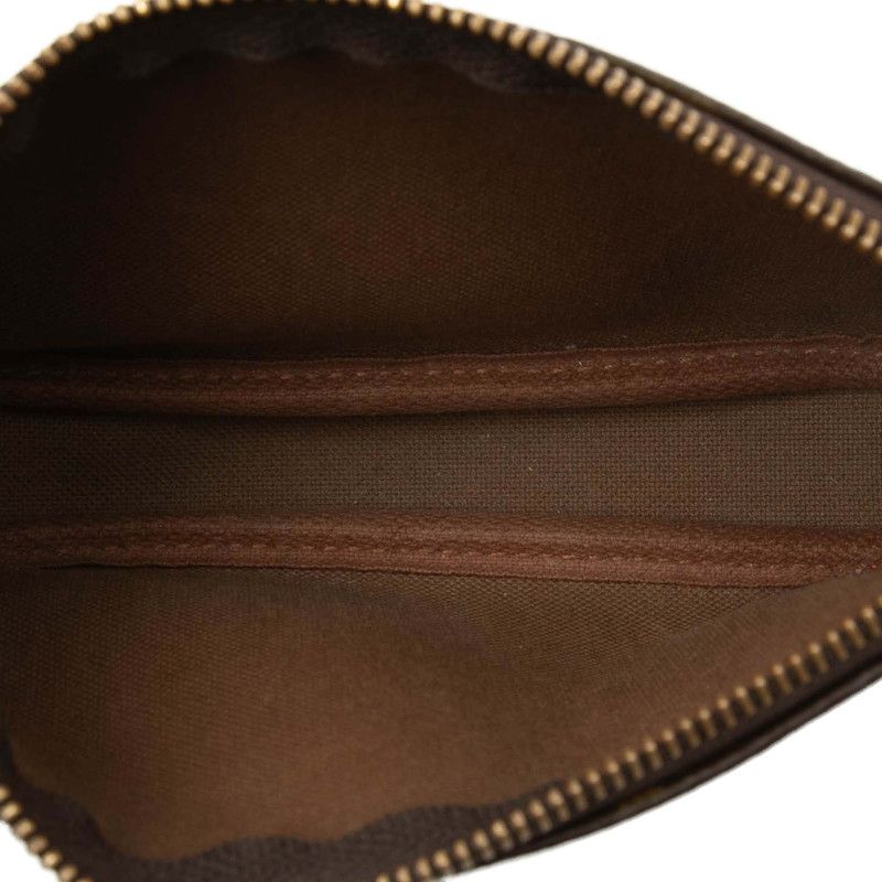 Louis Vuitton Monogram Mini Pochette Chain Handbag Pouch Brown Leather