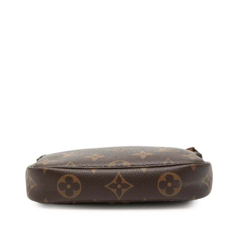 Louis Vuitton Monogram Mini Pochette Chain Handbag Pouch Brown Leather
