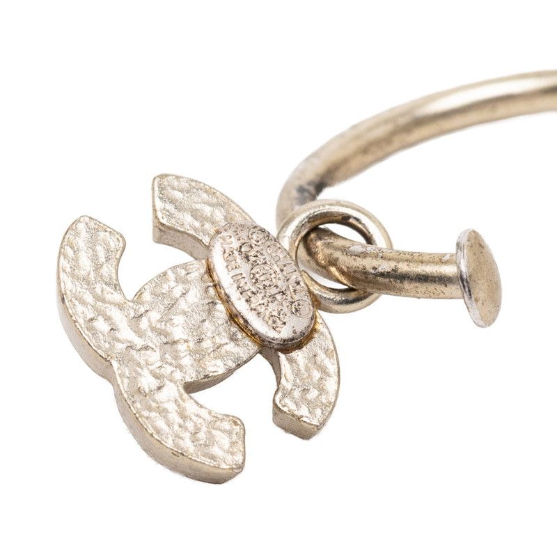 Chanel CC Logo Earrings Silver Pink Metal