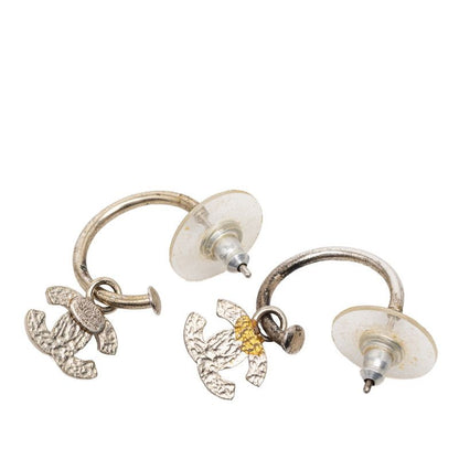 Chanel CC Logo Earrings Silver Pink Metal