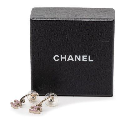 Chanel CC Logo Earrings Silver Pink Metal