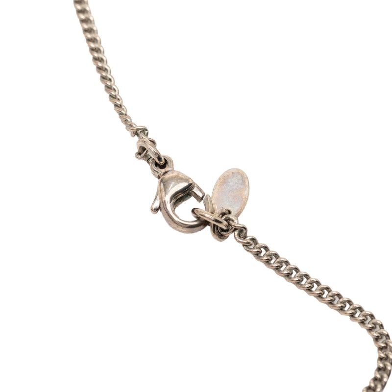 Chanel CC Logo Necklace Silver Metal Line Stone