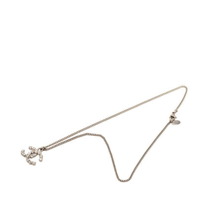 Chanel CC Logo Necklace Silver Metal Line Stone
