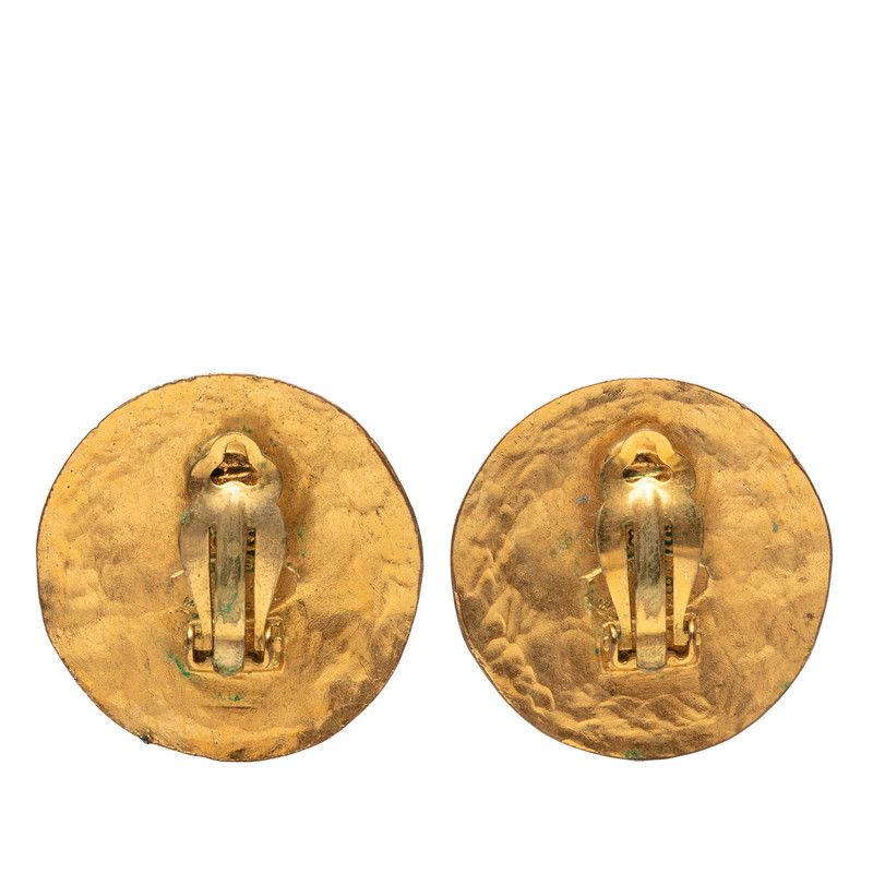 Chanel Vintage CC Logo Circle Earrings Gold Plated