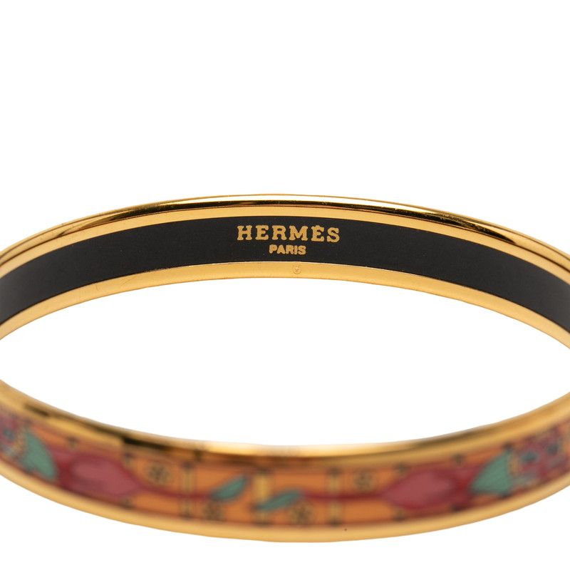 Hermes Enamel PM Cloisonne Bangle Gold Multicolor Plated Bracelet