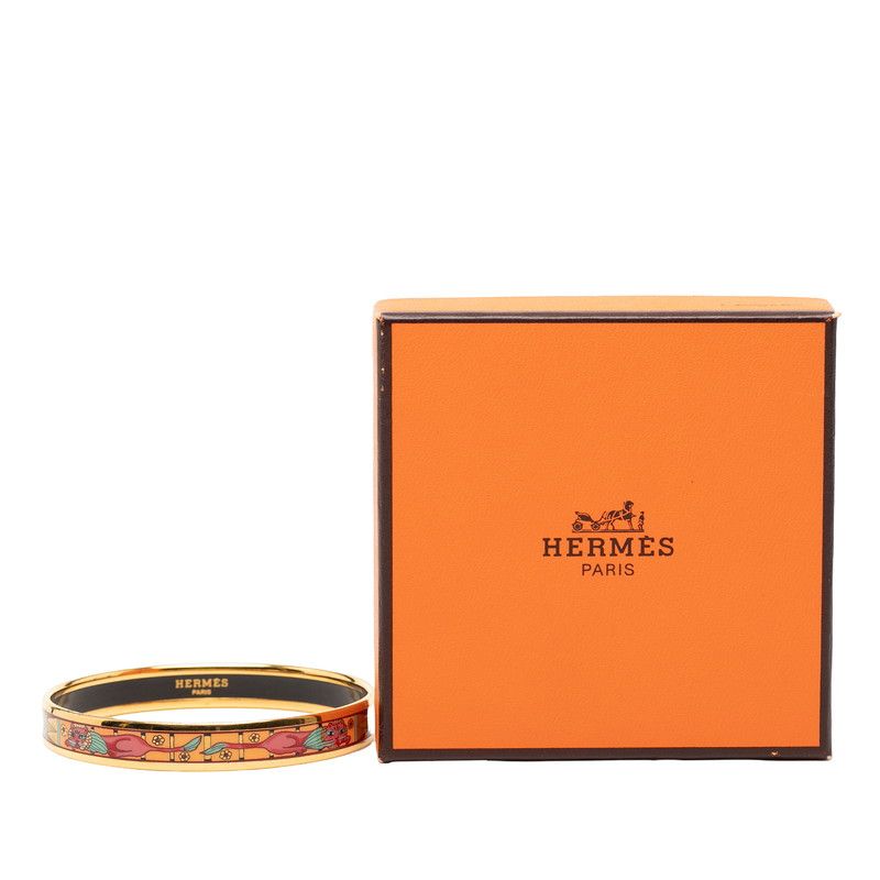 Hermes Enamel PM Cloisonne Bangle Gold Multicolor Plated Bracelet