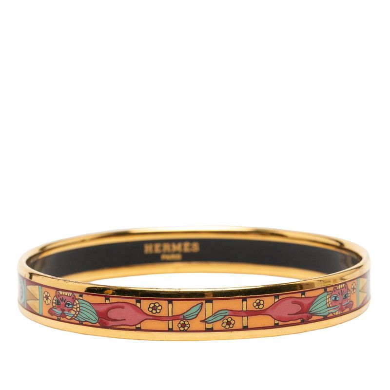Hermes Enamel PM Cloisonne Bangle Gold Multicolor Plated Bracelet