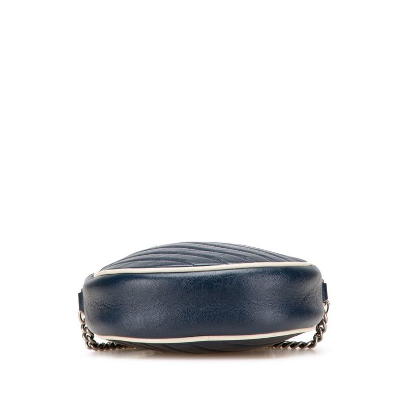 Gucci GG Marmont Mini Chain Shoulder Bag Navy White Leather