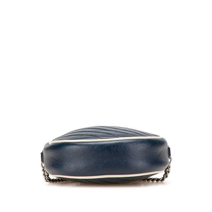 Gucci GG Marmont Mini Chain Shoulder Bag Navy White Leather