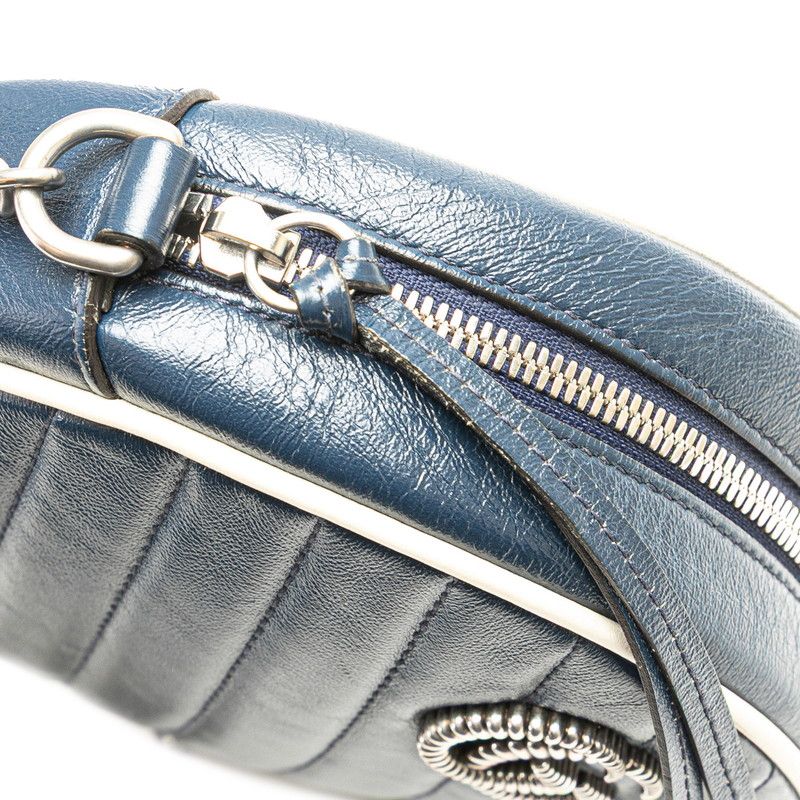 Gucci GG Marmont Mini Chain Shoulder Bag Navy White Leather