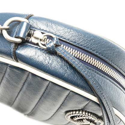 Gucci GG Marmont Mini Chain Shoulder Bag Navy White Leather